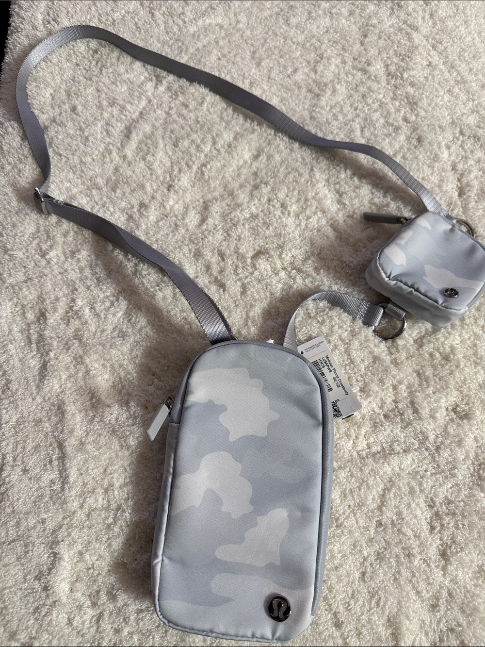 Lululemon-NWT Athletica Gray Camo Crossbody Phone Pouch with Coin Case